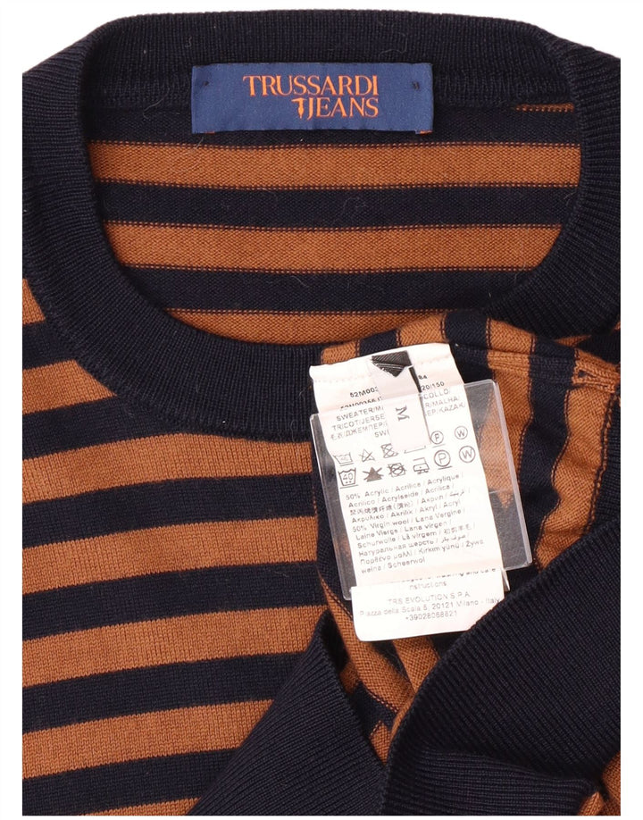 Trussardi Jeans muški džemper s okruglim izrezom Srednje smeđi prugasti akril