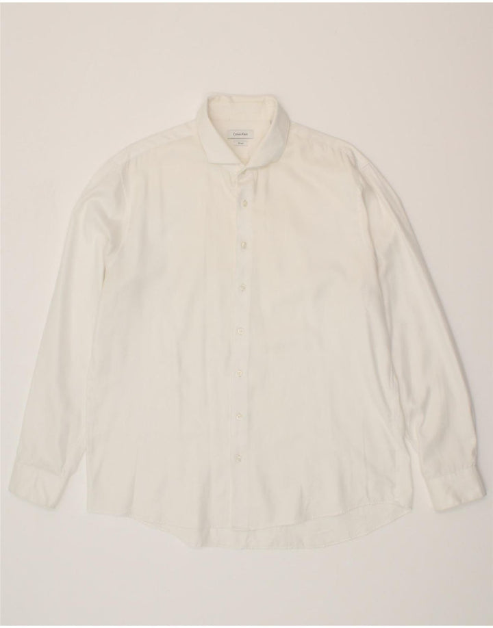 CALVIN KLEIN Mens Fitted Shirt Size 44 17 1/2 XL White Vintage Calvin Klein and Second-Hand Calvin Klein from Messina Hembry 