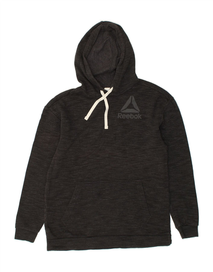 REEBOK Mens Graphic Hoodie Jumper Medium Grey Flecked Cotton Vintage Reebok and Second-Hand Reebok from Messina Hembry 