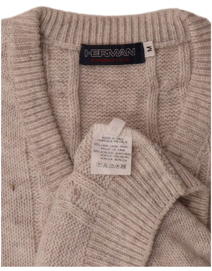 Herman muški džemper s V-izrezom srednje sive vune