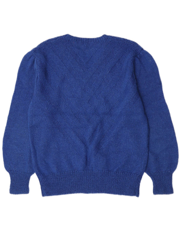 Vintage ženski džemper s V-izrezom UK 14 Large Blue Chevron Classic