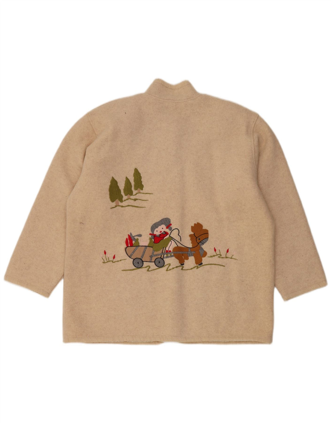 VINTAGE Ženska jakna sa 5 gumba sa grafikom UK 14 Velika bež