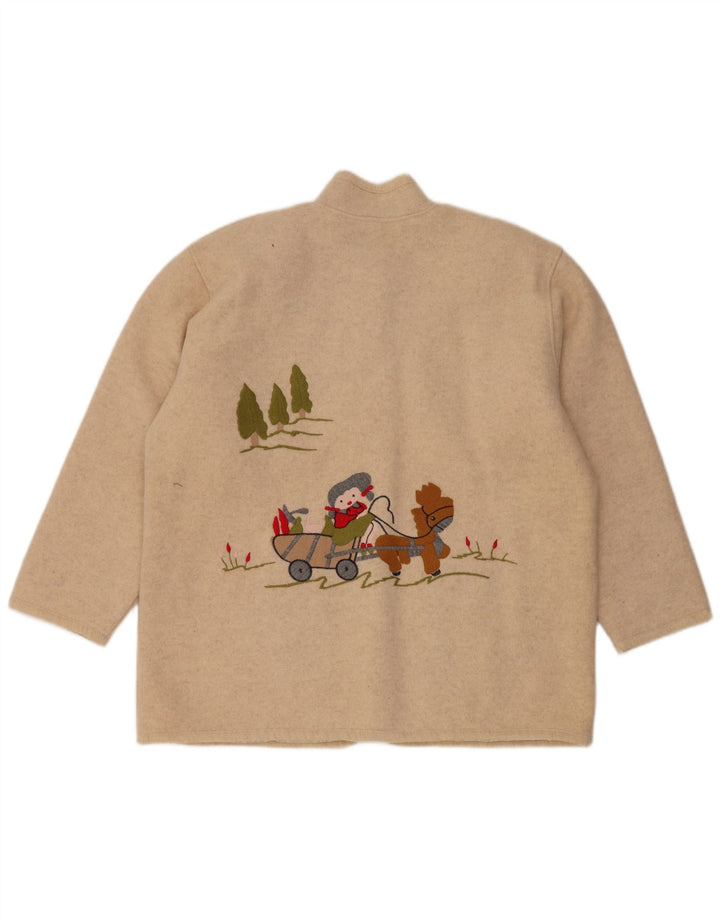 VINTAGE Ženska jakna sa 5 gumba sa grafikom UK 14 Velika bež