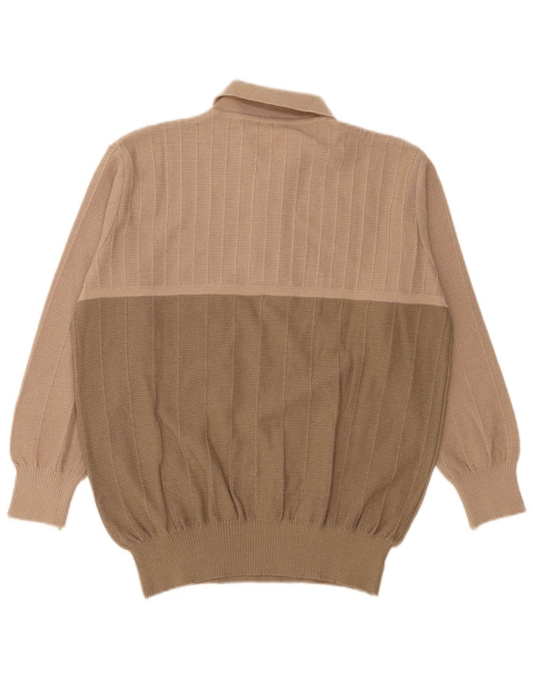 Vintage muški džemper s polo ovratnikom IT 54 XL, bež boja, vuna