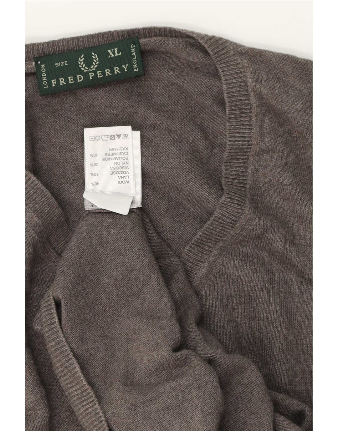 Fred Perry muški džemper s V-izrezom XL siva vunena