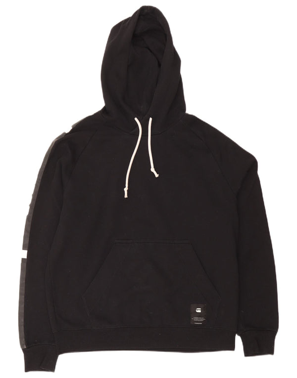 G-Star Mens Graphic Hoodie Jumper Large Black Colourblock Cotton
