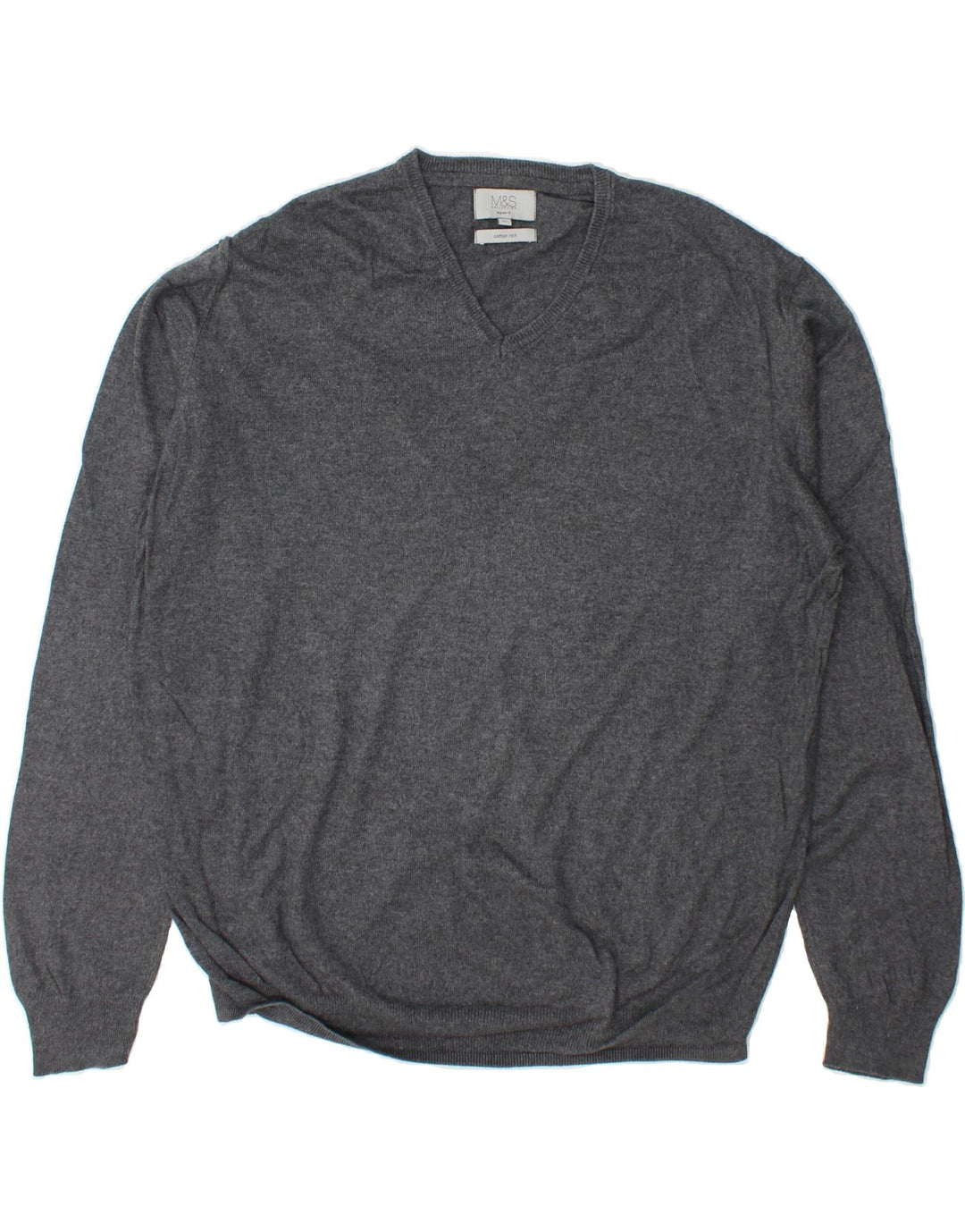 MARKS & SPENCER Mens Regular Fit V-Neck Jumper Sweater XL Grey Cotton Vintage Marks & Spencer and Second-Hand Marks & Spencer from Messina Hembry 