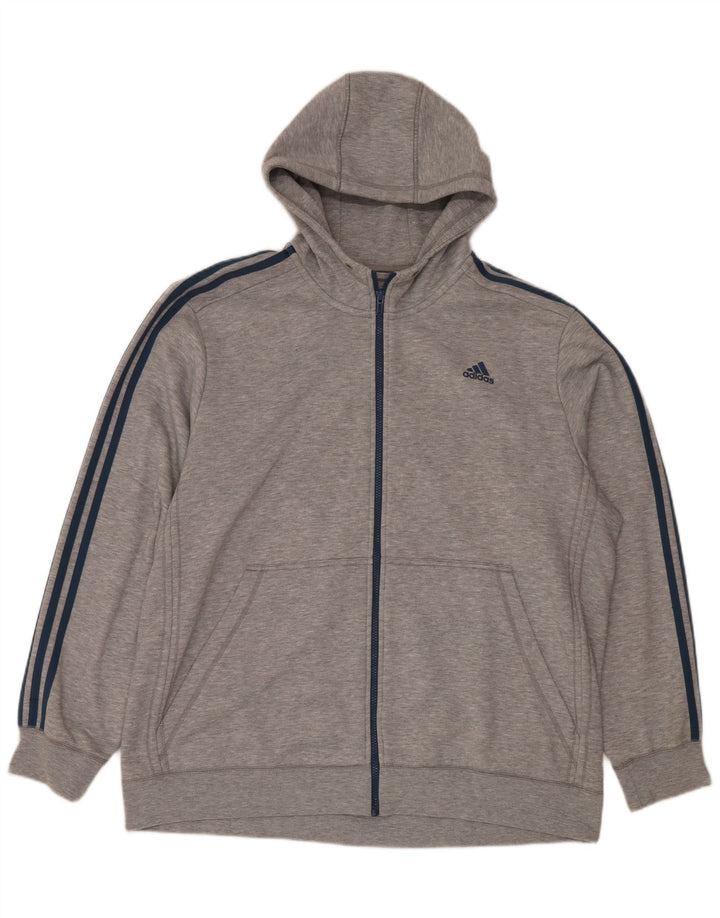Adidas muški pulover s kapuljačom na patentni zatvarač 2XL sivi poliester