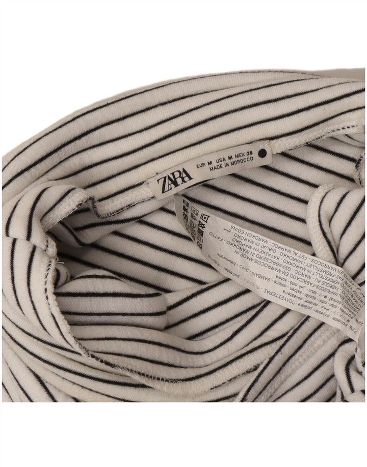 ZARA Womens Crop Roll Neck Jumper Sweater UK 14 Medium White Striped