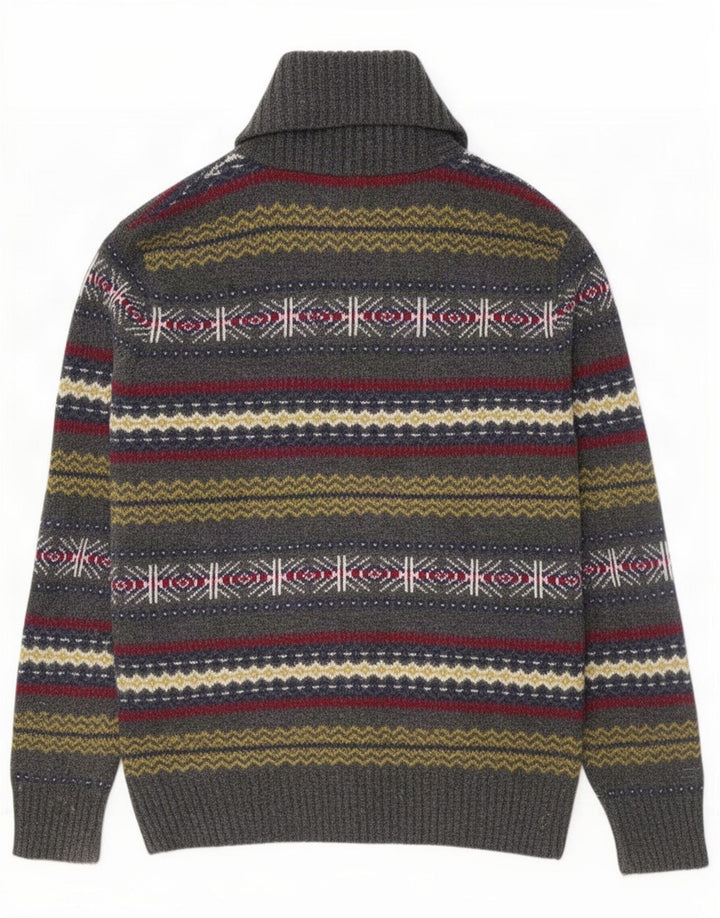 Howick muški džemper sa šal izrezom Srednje sivi Fair Isle Lambswool