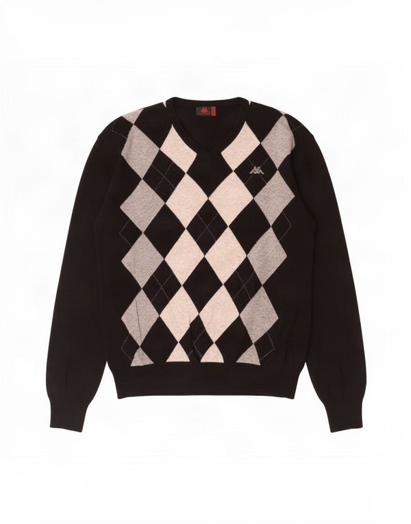 Kappa muški džemper s V-izrezom 2XL crni Argyle/Diamond janjeća vuna