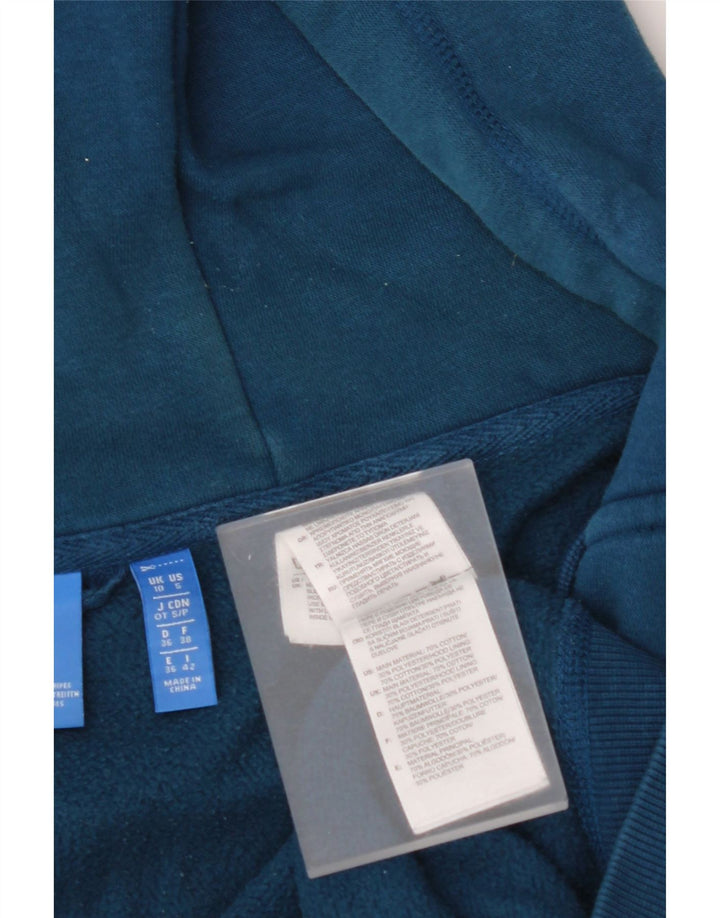 ADIDAS ženski džemper s kapuljačom s patentnim zatvaračem UK 10 Mali plavi pamuk