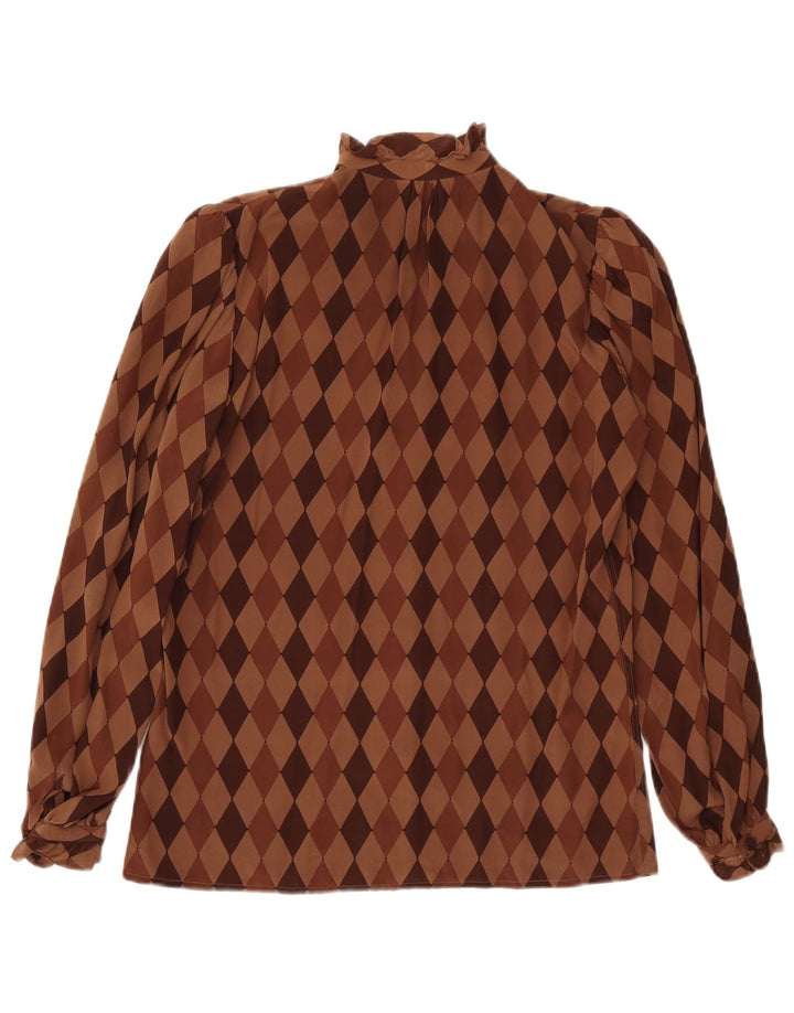 Pancaldi & B ženska košulja bluza UK 12 srednje smeđa argyle/dijamantna svila
