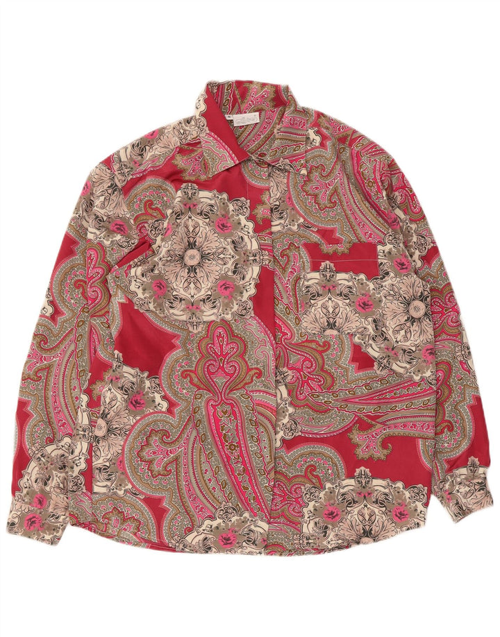 Vintage ženska prevelika košulja bluza UK 10 mali crveni paisley poliester