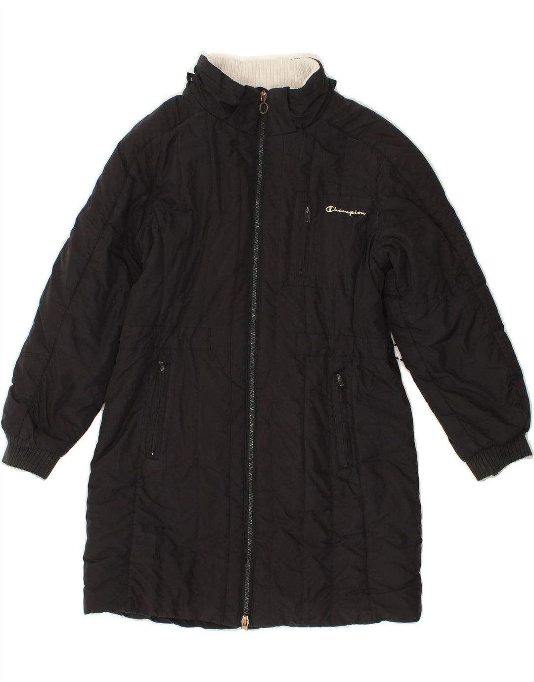 CHAMPION Girls Padded Coat 9-10 Years Medium Black Polyester Vintage Champion and Second-Hand Champion from Messina Hembry 