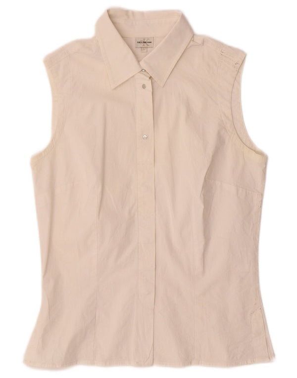 Calvin Klein Jeans Ženska košulja bez rukava UK 14 Veliki bijeli pamuk