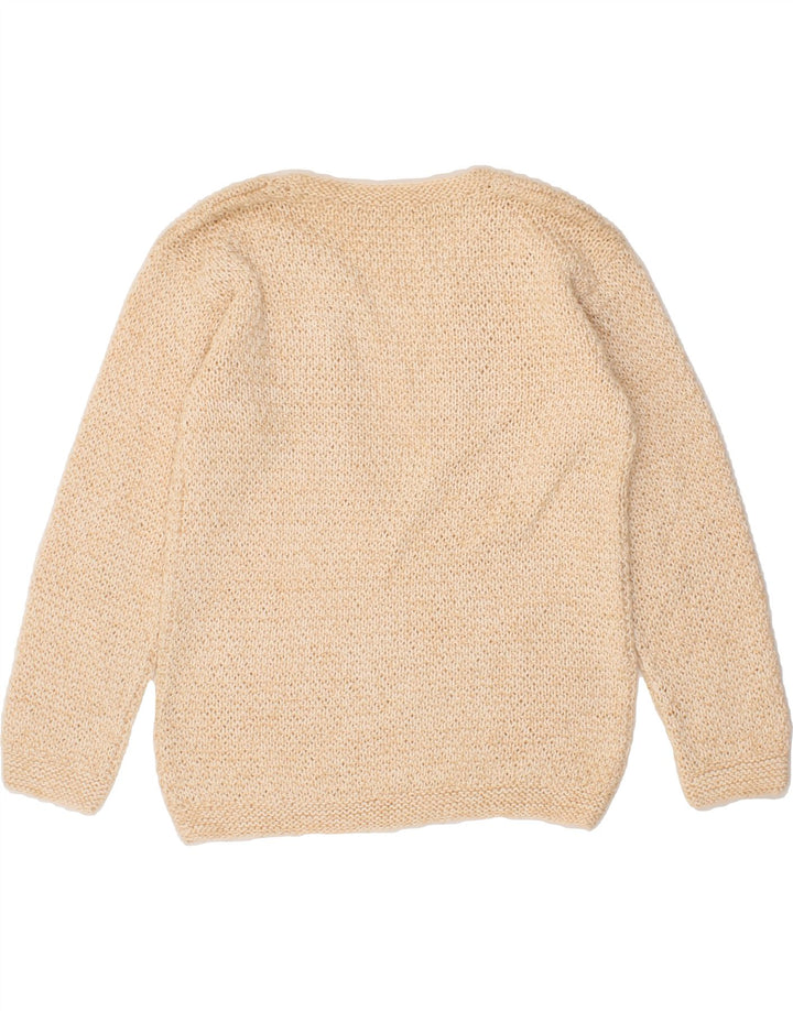 VINTAGE Womens V-Neck Jumper Sweater UK 14 Medium Beige Vintage Vintage and Second-Hand Vintage from Messina Hembry 