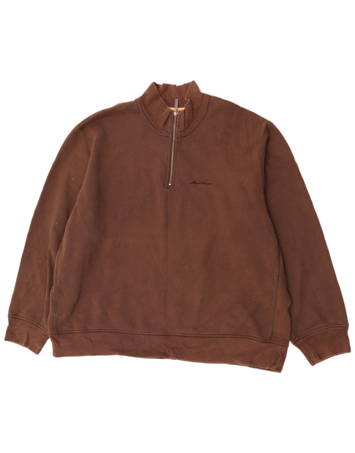Eddie Bauer muški džemper s izrezom na patentni zatvarač 2XL smeđi pamuk