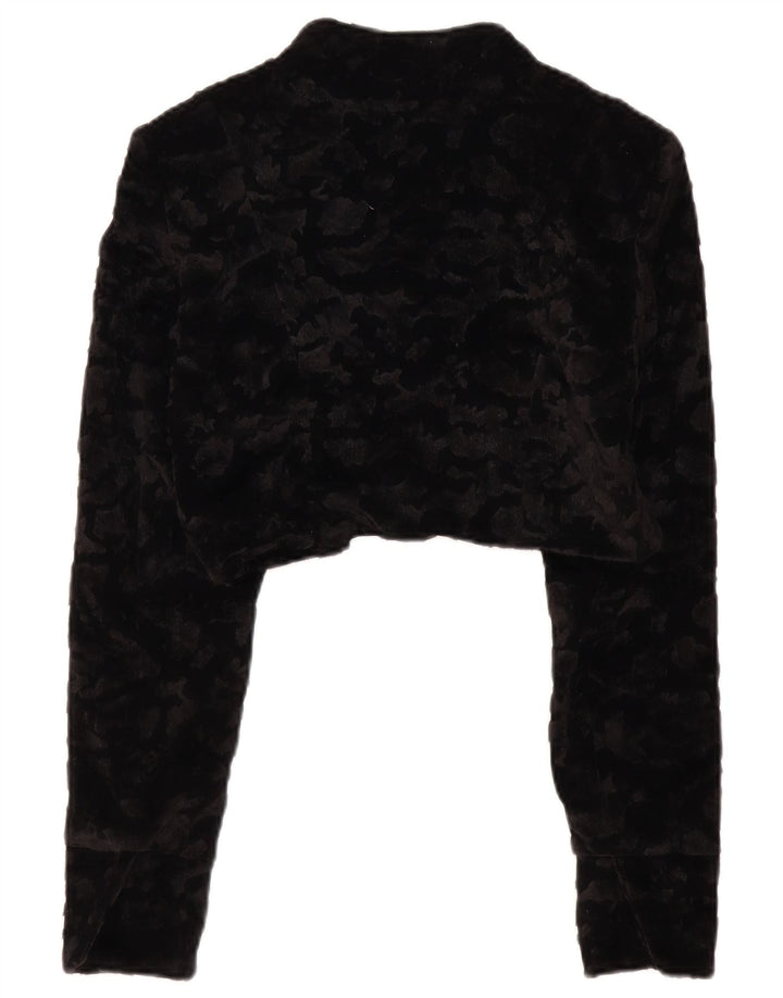 VINTAGE ženska bolero jakna od umjetnog krzna UK 14 Veliki crni poliester