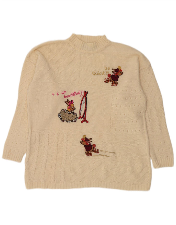 Vintage ženski džemper s kornjačičastim ovratnikom UK 14 srednje bijele boje