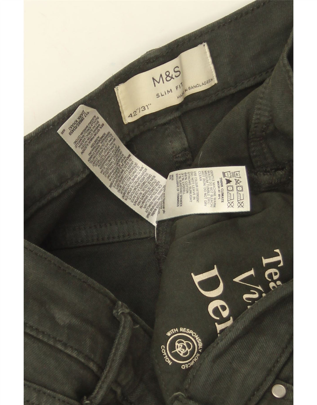 Marks & Spencer Muške uske traperice W42 L31 Zeleni pamuk