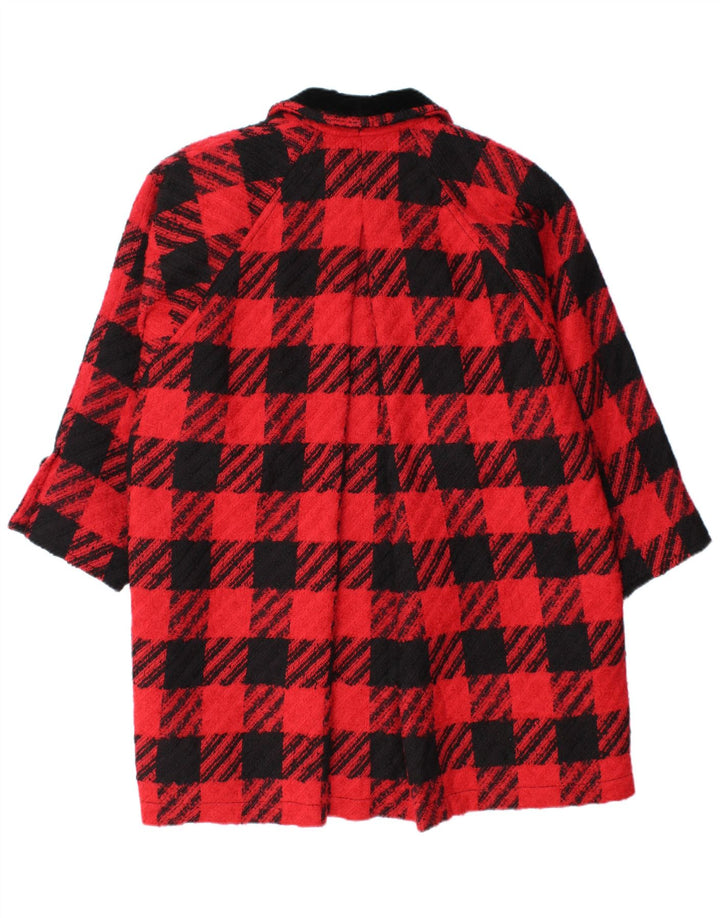 Vintage ženski preveliki kaput IT 42 srednje crvene djevičanske vune s houndstooth