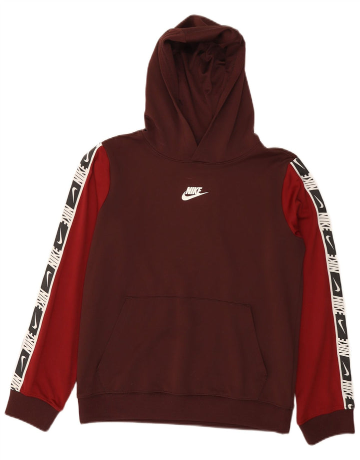 NIKE Boys Graphic Hoodie Džemper 12-13 Years Large Burgundy Colourblock