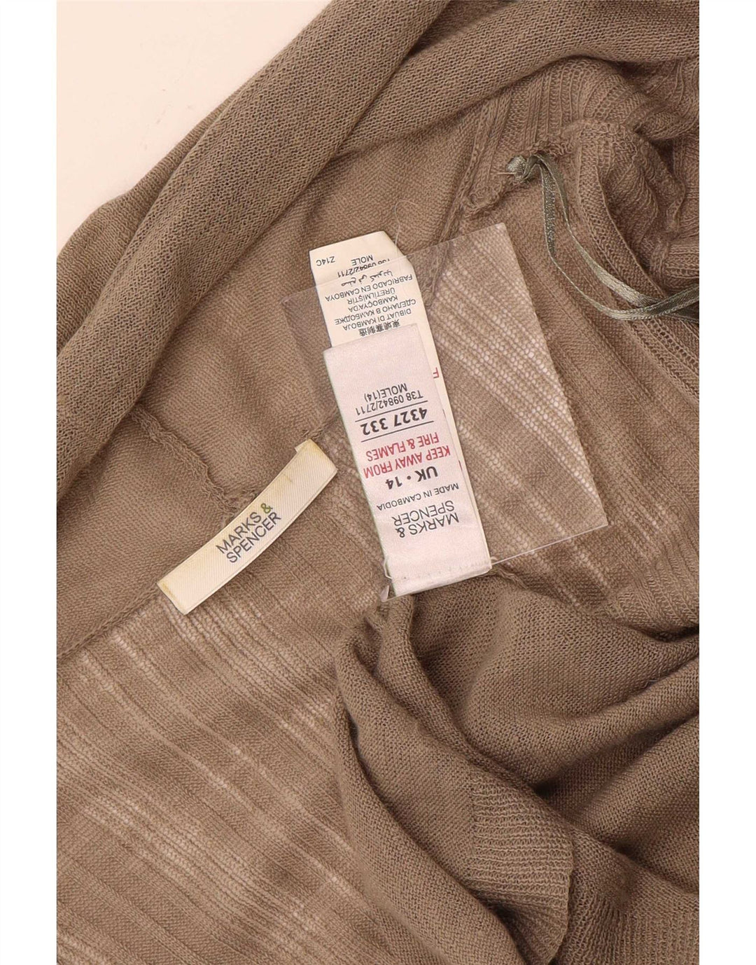 Marks & Spencer ženski otvoreni kardigan pulover UK 14 srednje smeđe boje