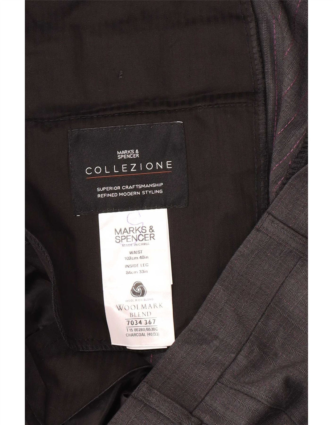 Marks & Spencer muške hlače ravnog odijela W40 L33 sive vune
