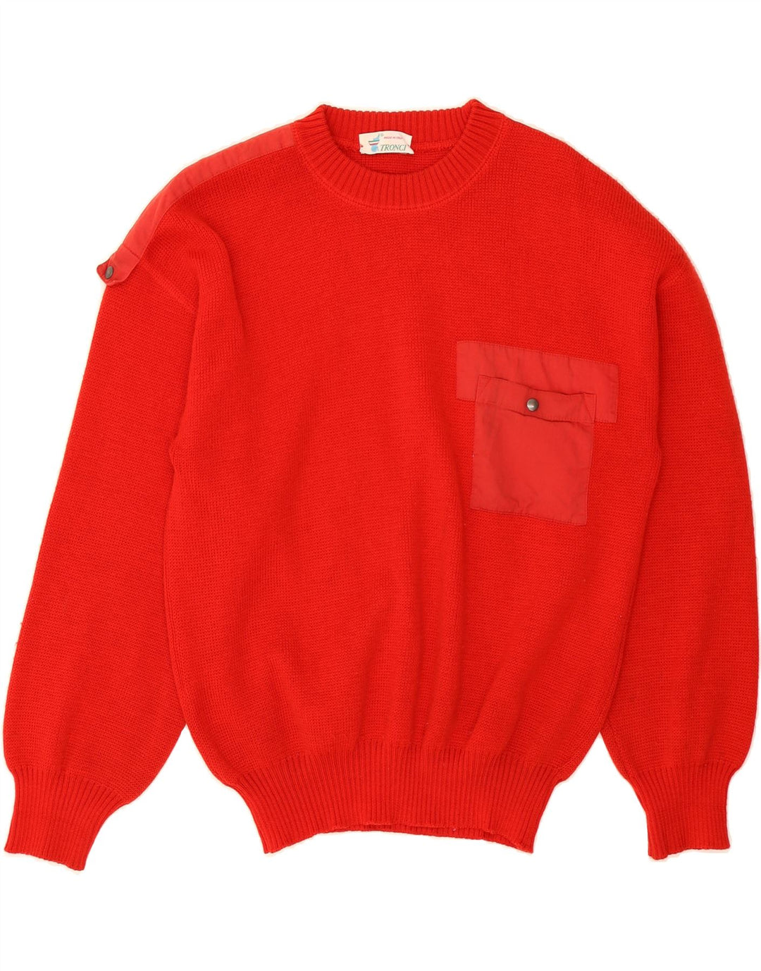 TRONCI Mens Crew Neck Jumper Sweater Medium Red Wool Vintage Tronci and Second-Hand Tronci from Messina Hembry 