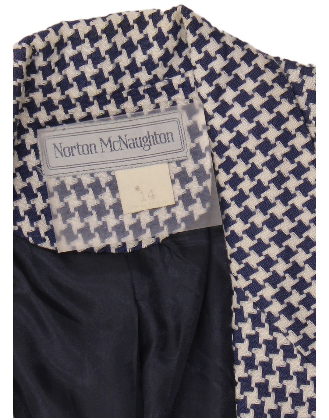 NORTON MCNAUGHTON Womens Crop Blazer Jacket UK 14 Medium Blue Houndstooth