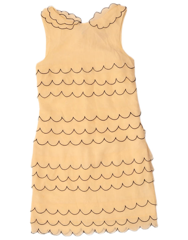 VINTAGE ženska plašt haljina bez rukava UK 6 XS bež prugasta svila