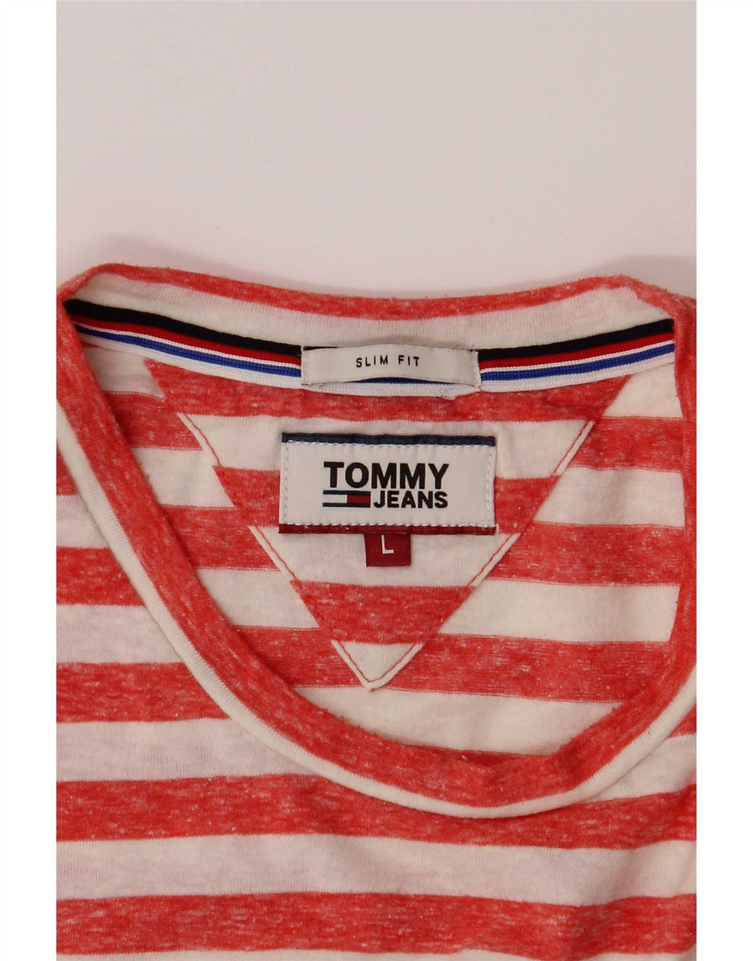 Tommy Jeans Muška uska majica kratkih rukava s velikim crvenim prugama od poliestera