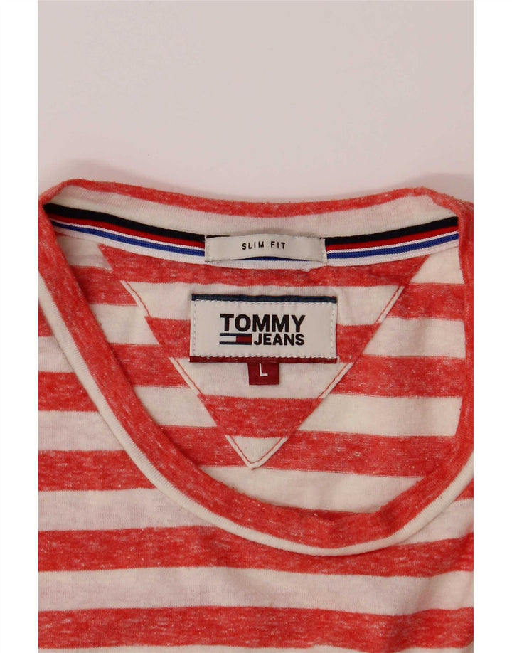 Tommy Jeans Muška uska majica kratkih rukava s velikim crvenim prugama od poliestera