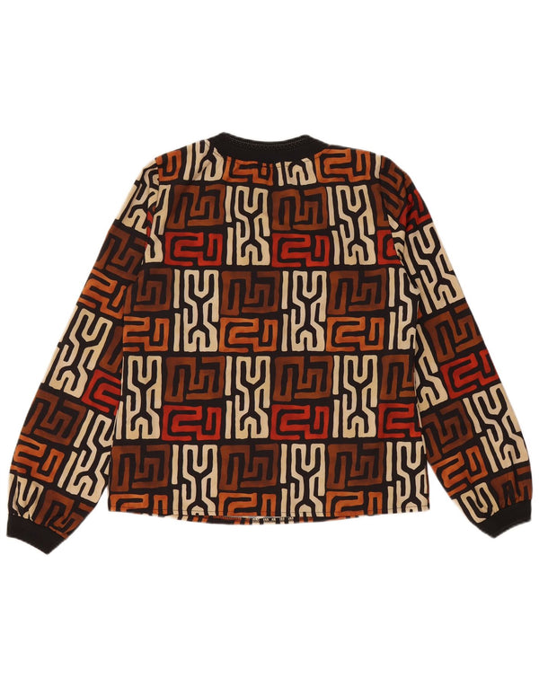 VINTAGE ženska majica dugih rukava UK 12 srednje smeđa geometrijska