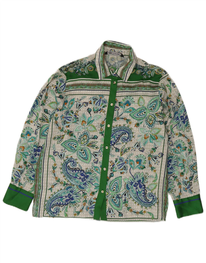 ZARA ženska košulja bluza UK 14 Srednje zelena boja paisley poliester