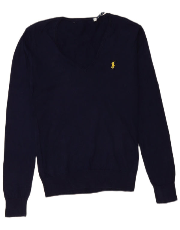 Ralph Lauren Ženski džemper s V-izrezom UK 12 Srednji tamnoplavi pamuk