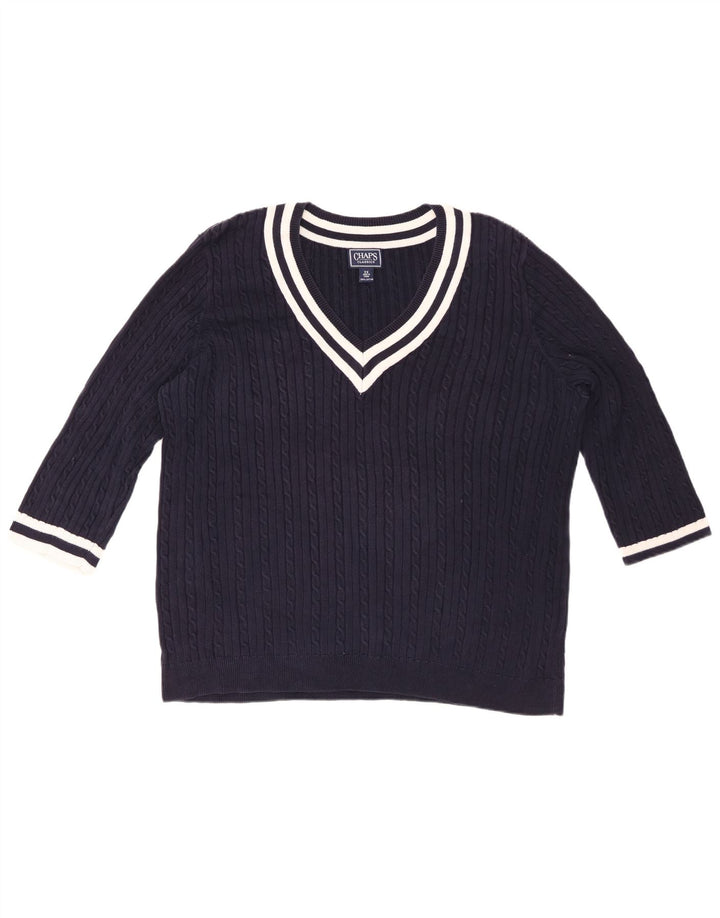 CHAPS Ženski džemper s V-izrezom 3/4 rukava UK 20 2XL tamnoplavi pamuk