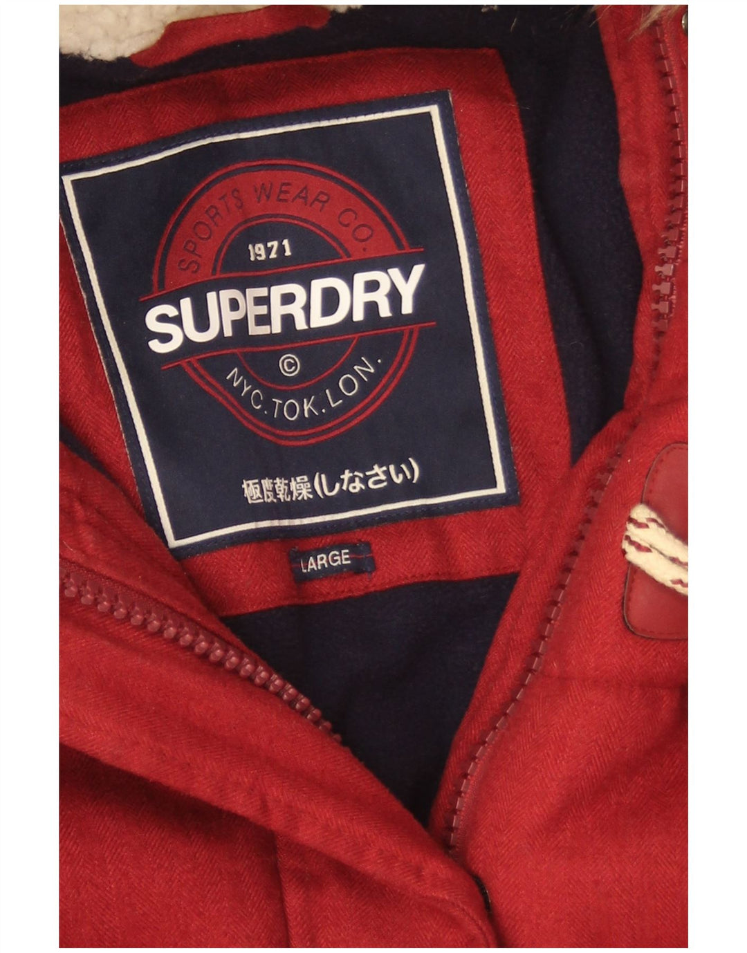 Superdry ženski podstavljeni kaput s kapuljačom UK 16 veliki crveni poliester