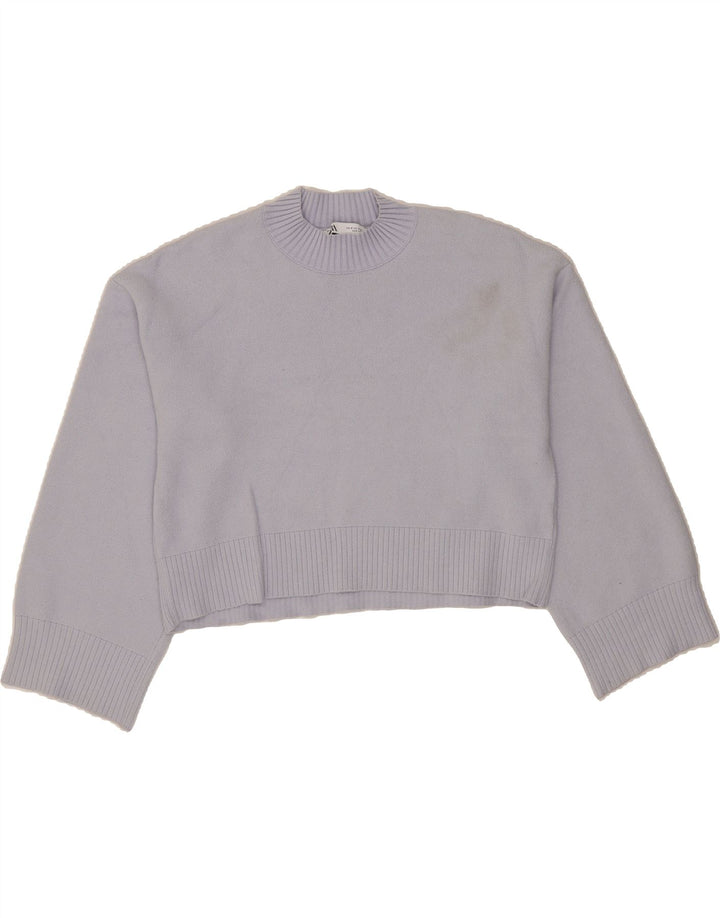 ZARA Womens Crop Turtle Neck Jumper Sweater UK 14 Medium Blue Viscose Vintage Zara and Second-Hand Zara from Messina Hembry 