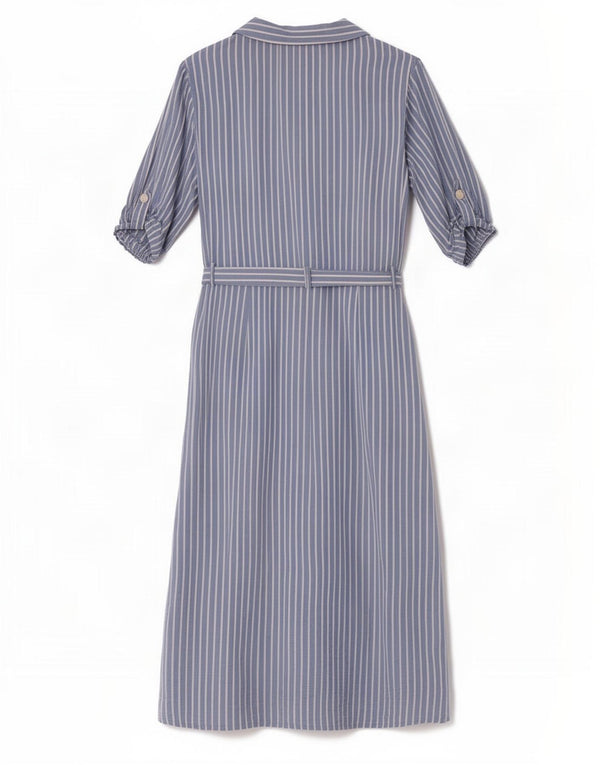 Zara Womens Short Sleeves Shirt Dress UK 14 Large Blue Pinstripe Viscose
