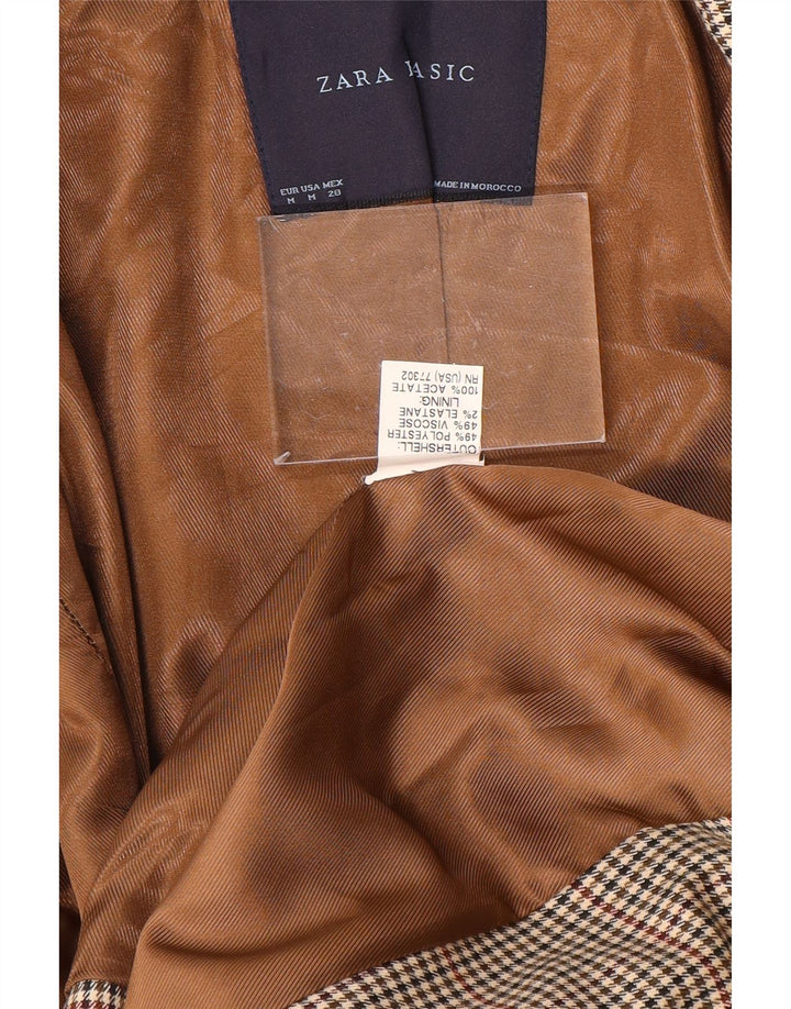 ZARA Womens Crop 1 Button Blazer Jacket UK 12 Medium Brown Houndstooth