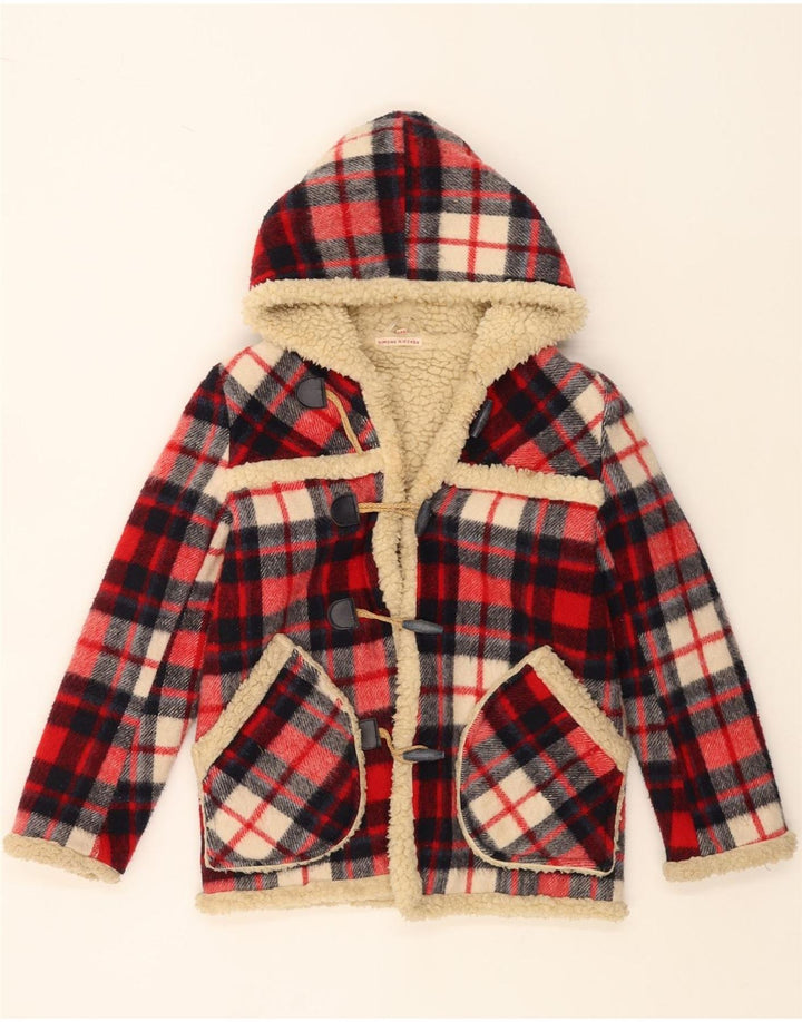 SIMONE Sherpa duffle jakna s kapuljačom za djevojčice 9-10 godina, crvena karirana