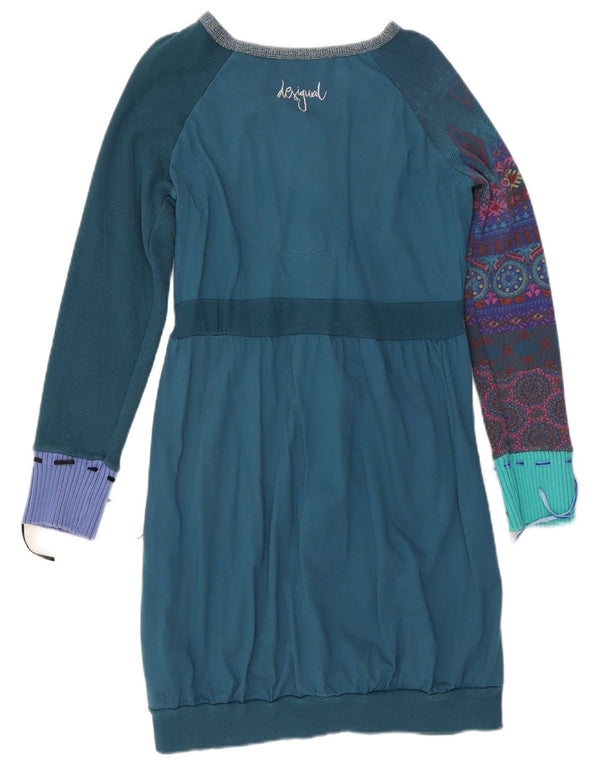 Desigual ženska džemper haljina dugih rukava s grafičkim motivima UK 20 2XL Plava cvjetna