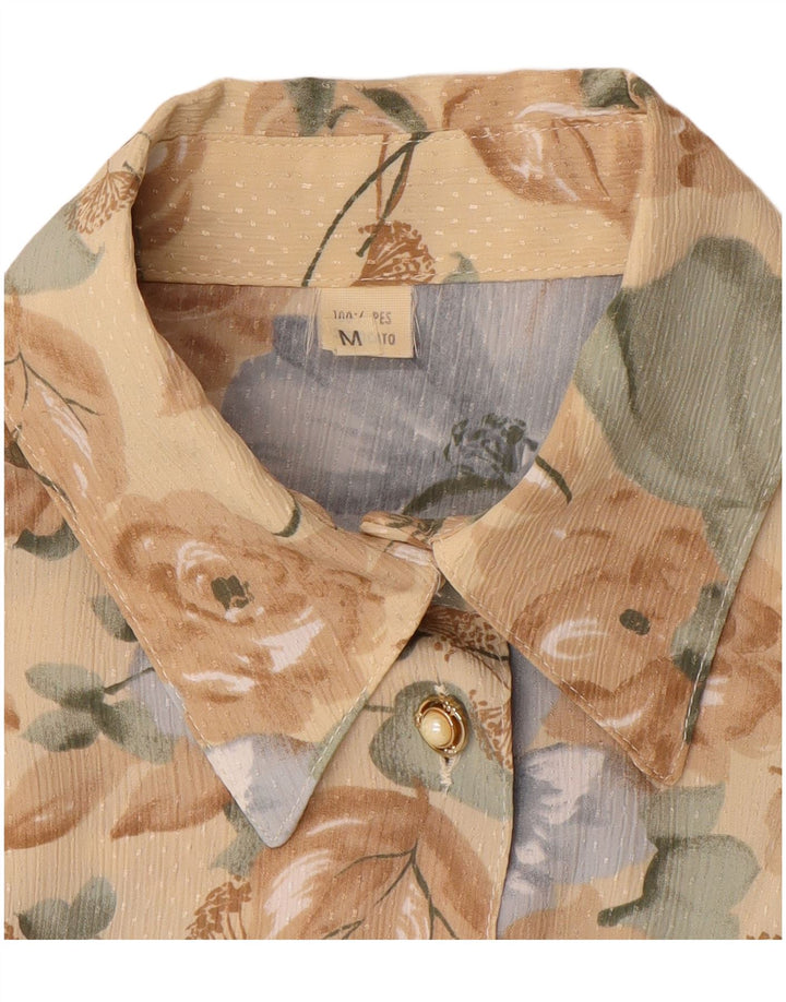 VINTAGE Ženska košulja bluza UK 14 Srednje smeđi cvjetni poliester