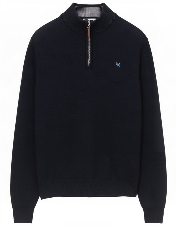 Crew Clothing Mens Zip Neck Jumper Sweater XL Navy Blue Cotton