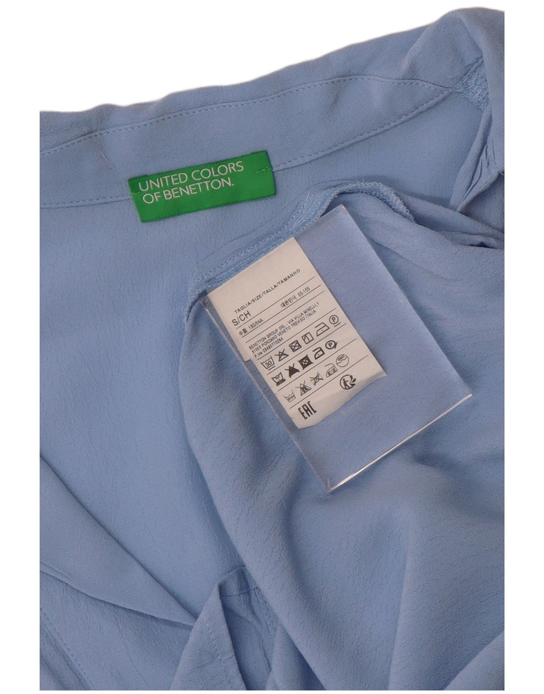 BENETTON Ženski preveliki pulover košulja bluza UK 10 Mala plava viskoza