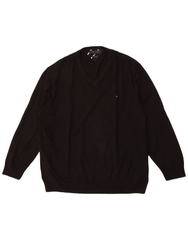 TOMMY HILFIGER Muški pulover s V-izrezom 4XL crni pamuk