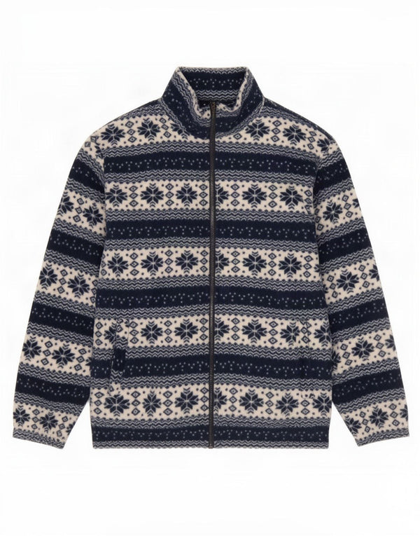 Vintage ženska jakna od flisa UK 18 XL tamnoplava Fair Isle pamuk