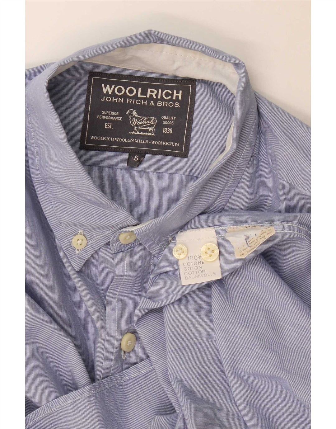 Woolrich muška košulja s malim plavim prugama od pamuka